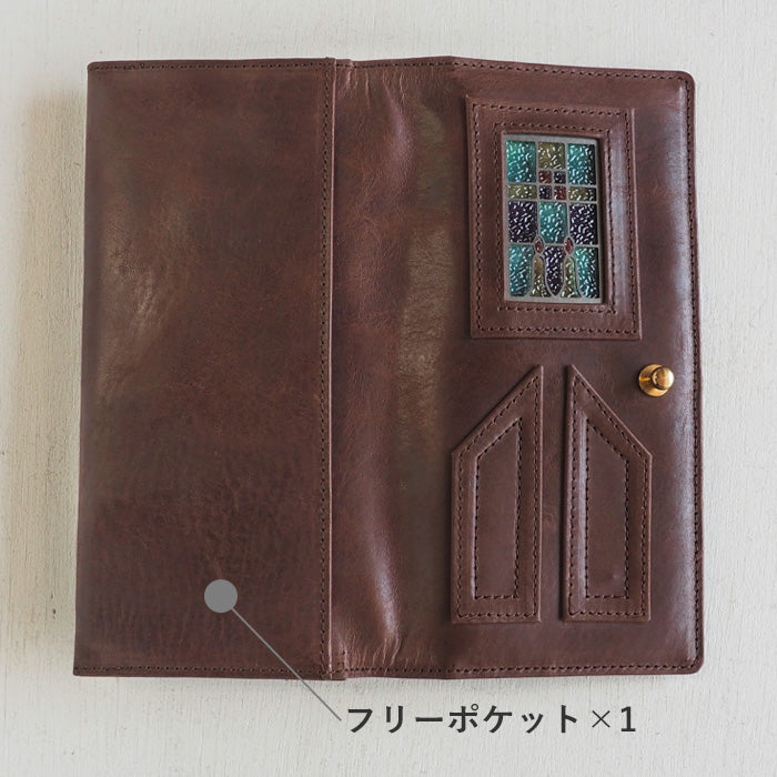 glart Stained Glass Antique Door Long Wallet, Brown, Women's [H0202-BR], Real Glass, Genuine Leather, Leather Wallet, Leather Accessories, Brand Name, Long Wallet, Leather, Cowhide Leather, Cover, Made in Japan 
