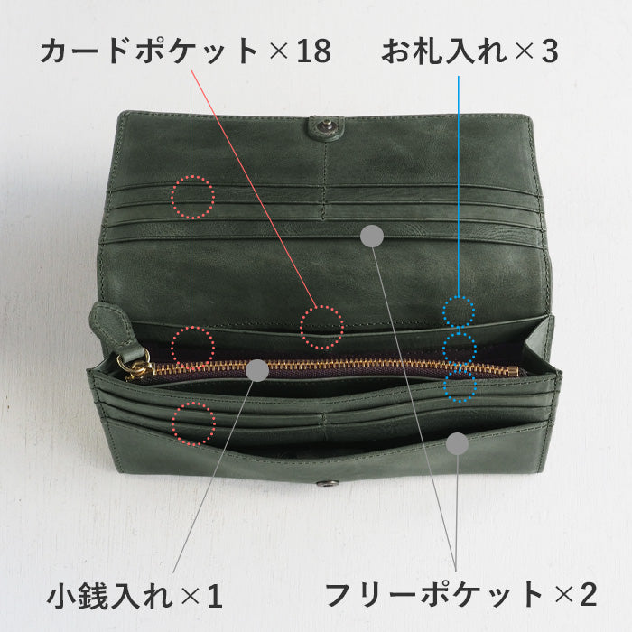 glart (グラート) ステンドグラスのアンティークドア ロングウォレット グリーン レディース [H0202-GR] リアルガラス 本革 革財布 革小物 ブランド 長財布 レザー 牛革 かぶせ 日本製