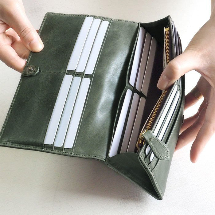 glart (グラート) ステンドグラスのアンティークドア ロングウォレット グリーン レディース [H0202-GR] リアルガラス 本革 革財布 革小物 ブランド 長財布 レザー 牛革 かぶせ 日本製