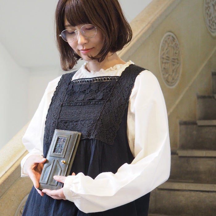 glart Stained Glass Antique Door Long Wallet, Khaki, Women's [H0202-KH], Real Glass, Genuine Leather, Leather Wallet, Leather Accessories, Brand Name, Long Wallet, Leather, Cowhide Leather, Cover, Made in Japan