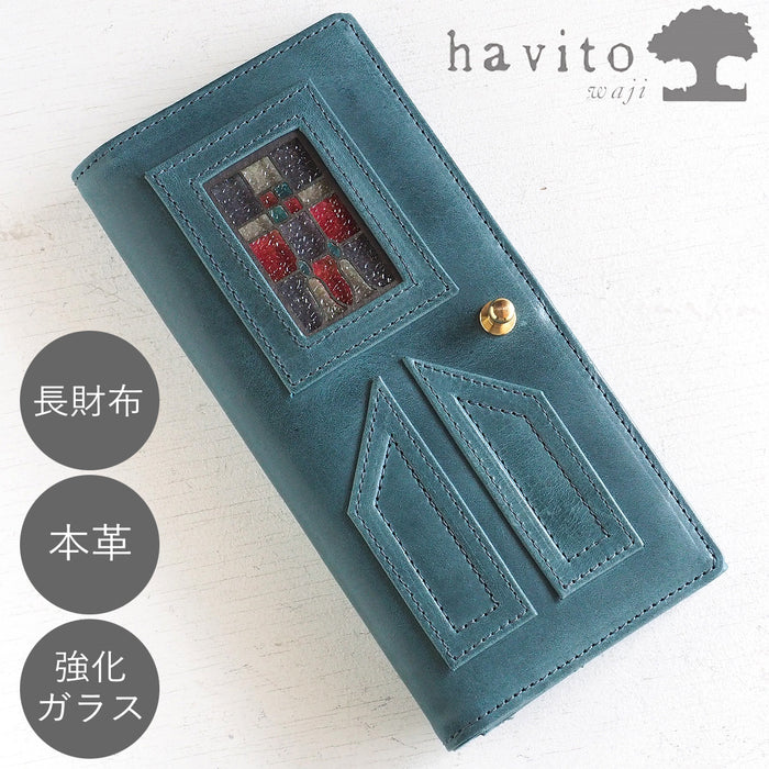 havito by waji long wallet "glart" stained glass antique door navy ladies [H0202-NV] 