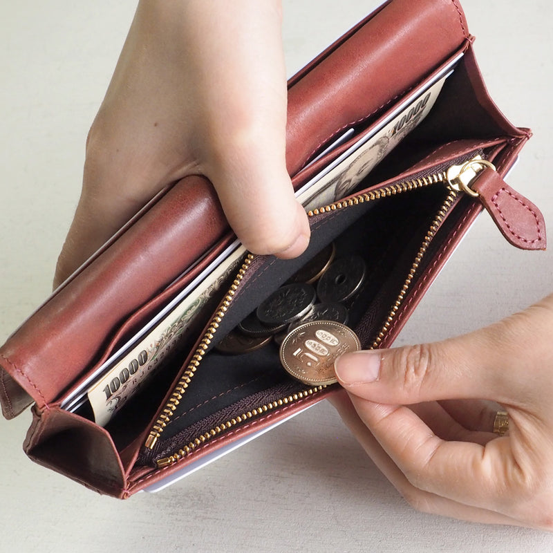 glart (グラート) ステンドグラスのアンティークドア ロングウォレット レッド レディース [H0202-RE] リアルガラス 本革 革財布 革小物 ブランド 長財布 レザー 牛革 かぶせ 日本製