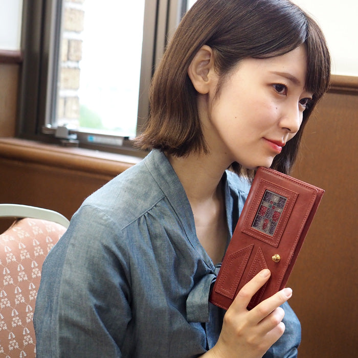 glart (グラート) ステンドグラスのアンティークドア ロングウォレット レッド レディース [H0202-RE] リアルガラス 本革 革財布 革小物 ブランド 長財布 レザー 牛革 かぶせ 日本製