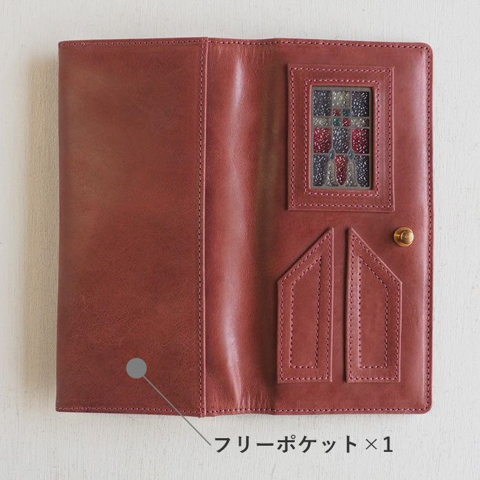 glart (グラート) ステンドグラスのアンティークドア ロングウォレット レッド レディース [H0202-RE] リアルガラス 本革 革財布 革小物 ブランド 長財布 レザー 牛革 かぶせ 日本製