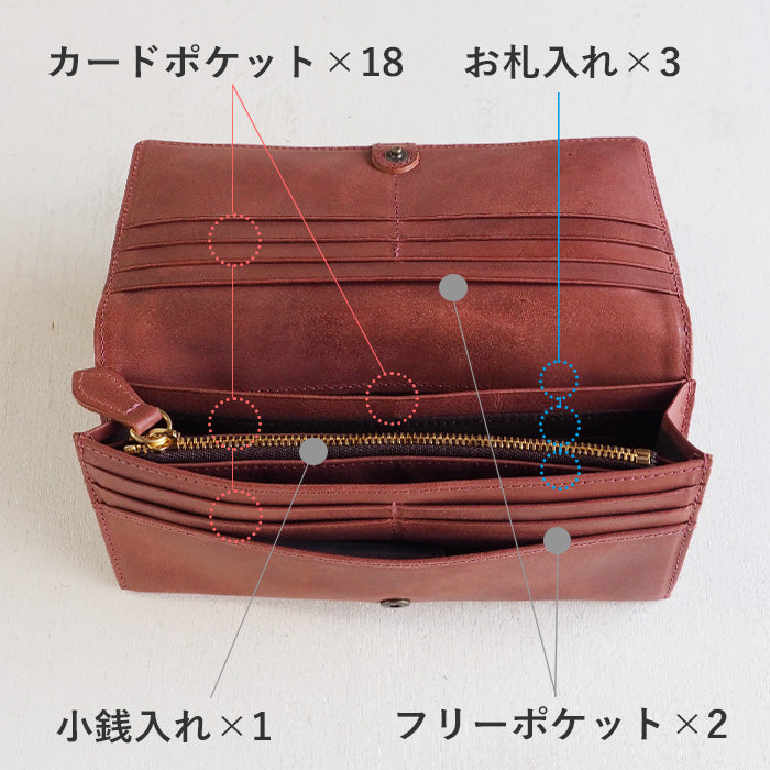 glart (グラート) ステンドグラスのアンティークドア ロングウォレット レッド レディース [H0202-RE] リアルガラス 本革 革財布 革小物 ブランド 長財布 レザー 牛革 かぶせ 日本製