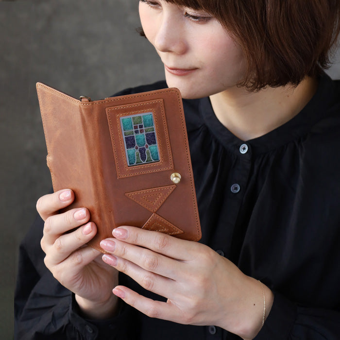 glart Multi-Facelift Smartphone Case, Large, Stained Glass Antique Door, Amber, Women's [H0209-AMB]