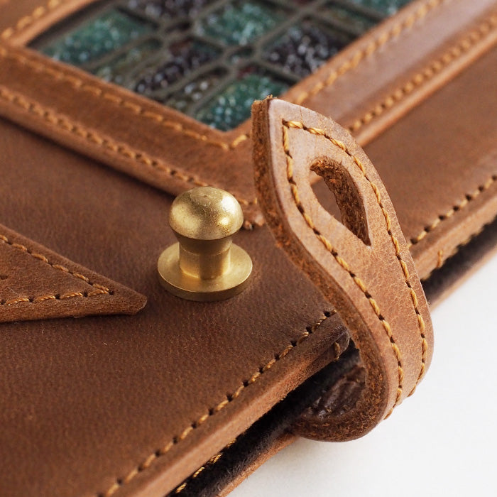 glart Multi-Facelift Smartphone Case, Large, Stained Glass Antique Door, Amber, Women's [H0209-AMB]