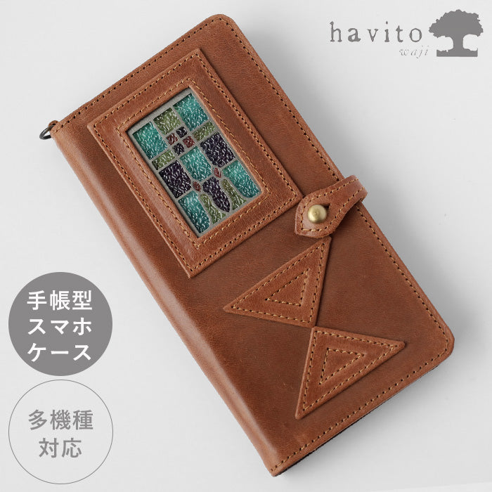 havito by waji Notebook Type Multi Smartphone Case L "glart" Stained Glass Antique Door Amber Ladies [H0209-AMB] 