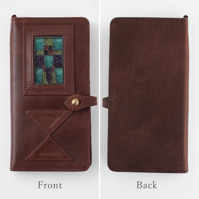 glart Multi-Facelift Smartphone Case, Large, Stained Glass, Antique Door Design, Brown, Women's [H0209-BR]