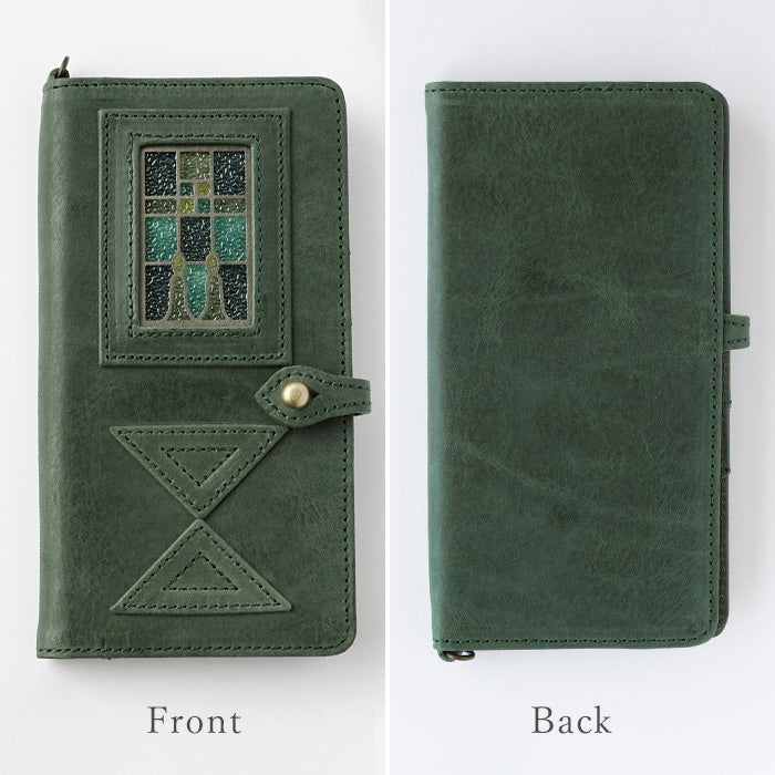 glart Multi-Facelift Smartphone Case, Large, Stained Glass, Antique Door Design, Green, Women's [H0209-GRN]