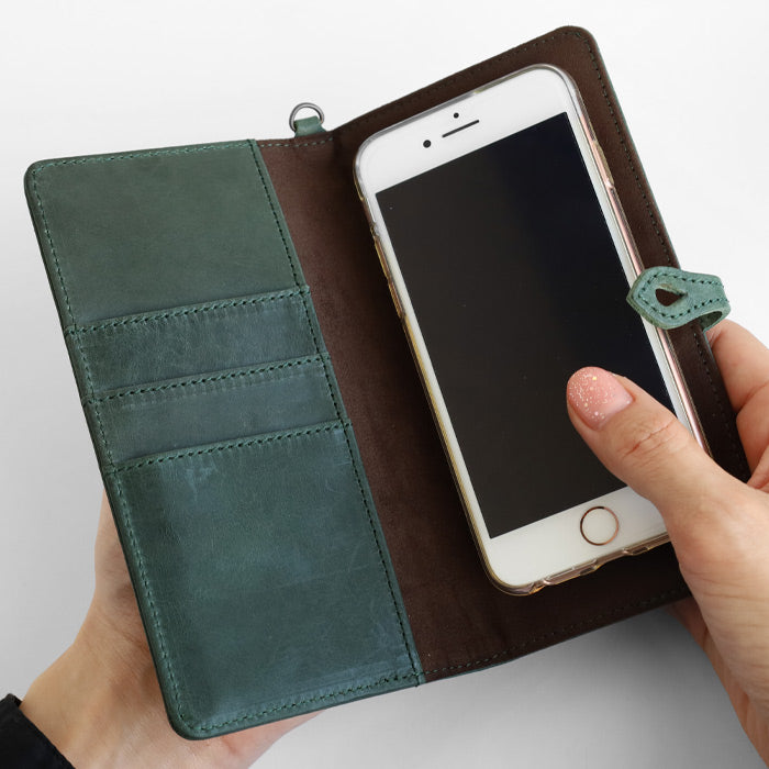 glart Multi-Facelift Smartphone Case, Large, Stained Glass, Antique Door Design, Green, Women's [H0209-GRN]