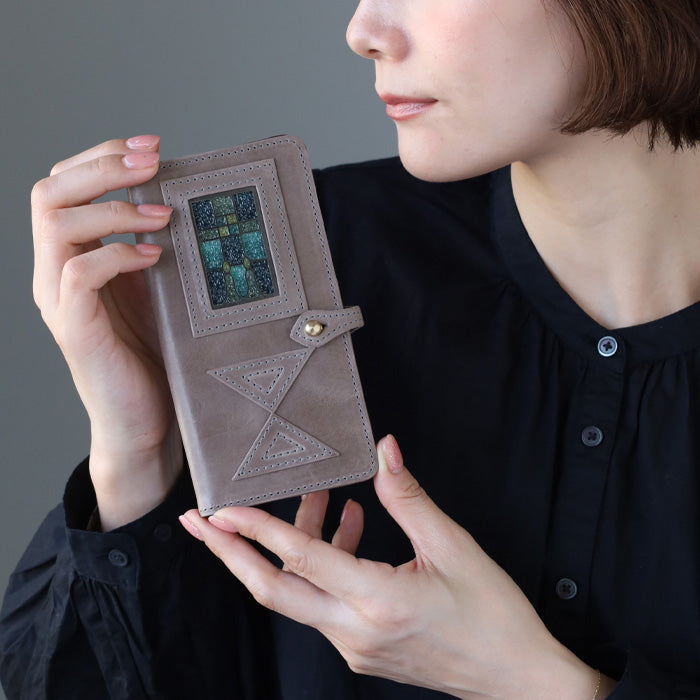 glart Multi-Facelift Smartphone Case, Large, Stained Glass, Antique Door Design, Light Gray, Women's [H0209-LGY]