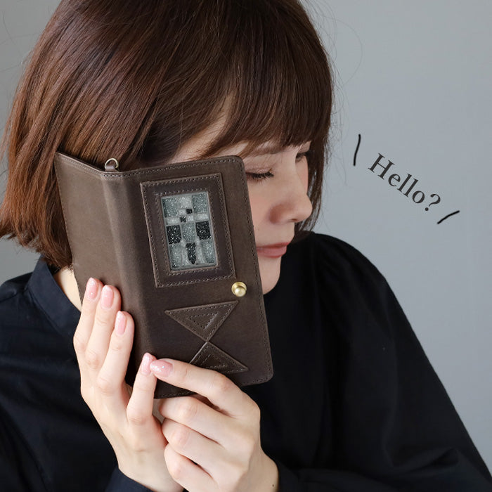 glart Multi-Facelift Smartphone Case, Large, Stained Glass, Antique Door, Monochrome, Women's [H0209-MO]