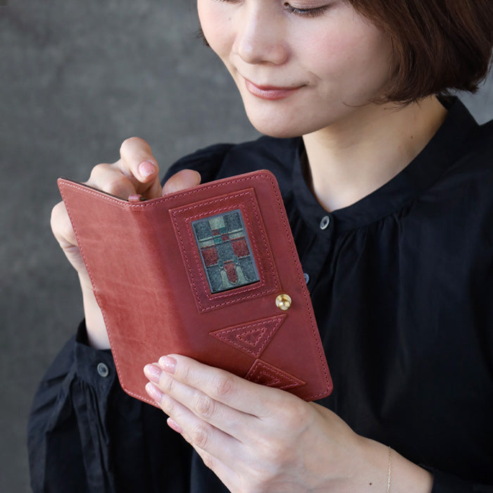 glart Multi-Facelift Smartphone Case, Large, Stained Glass, Antique Door Design, Red, Women's [H0209-RED]