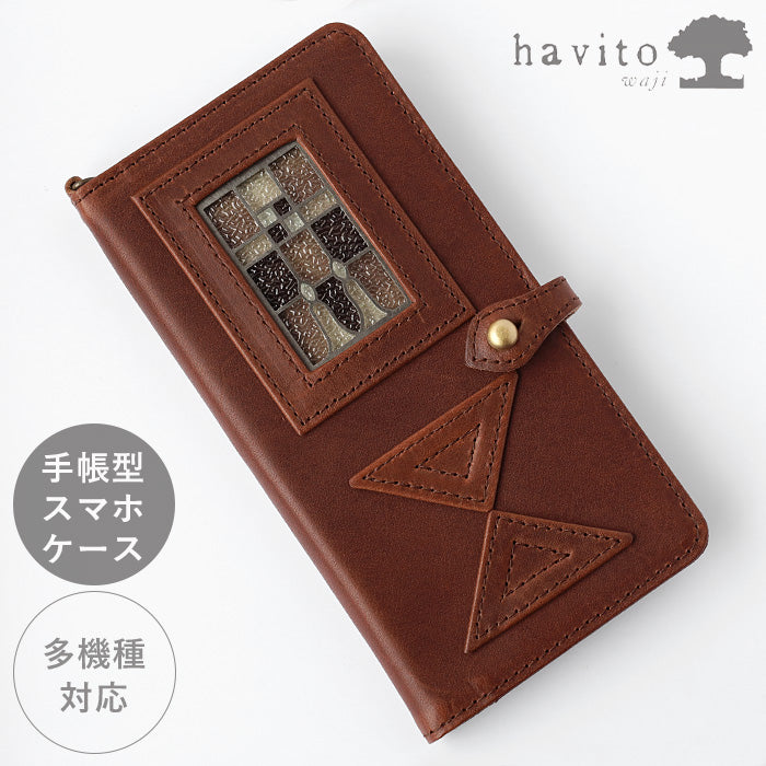 havito by waji Notebook Type Multi Smartphone Case L "glart" Stained Glass Antique Door Sepia Women's [H0209-SEP] 