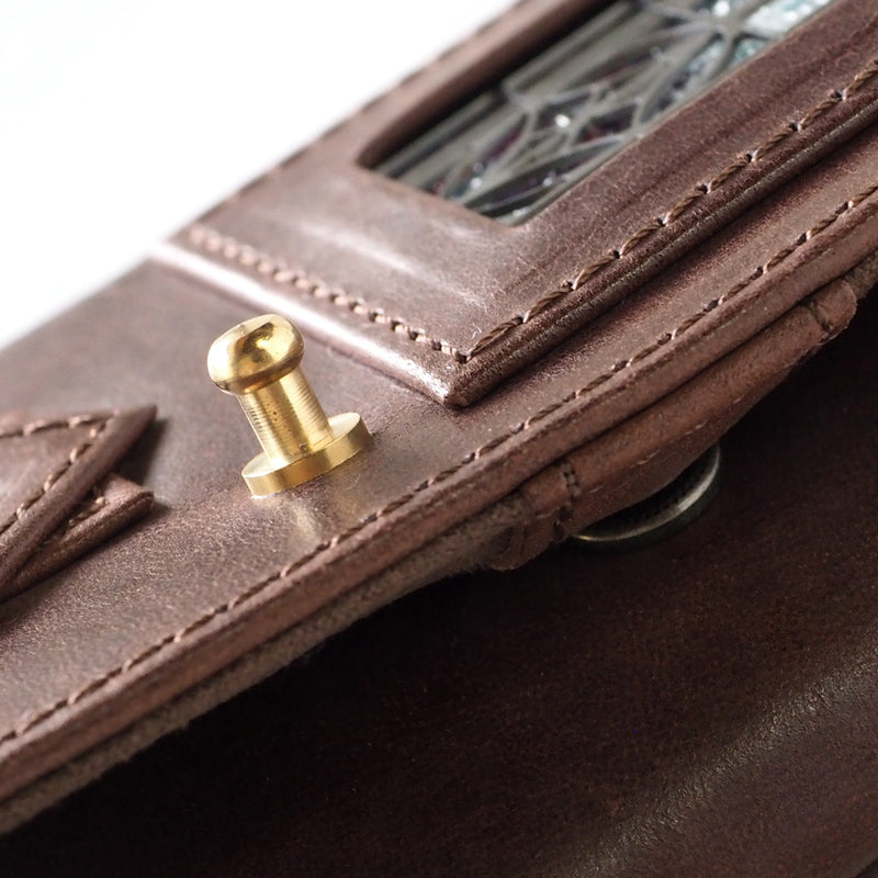 havito by waji tri-fold wallet "glart" stained glass antique door brown ladies [H0212-BR] 