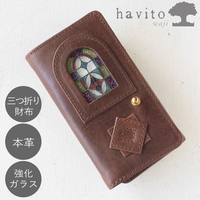 havito by waji(ハビト バイ ワジ) 三つ折り財布 "glart" ステンドグラスのアンティークドア ブラウン レディース [H0212-BR]
