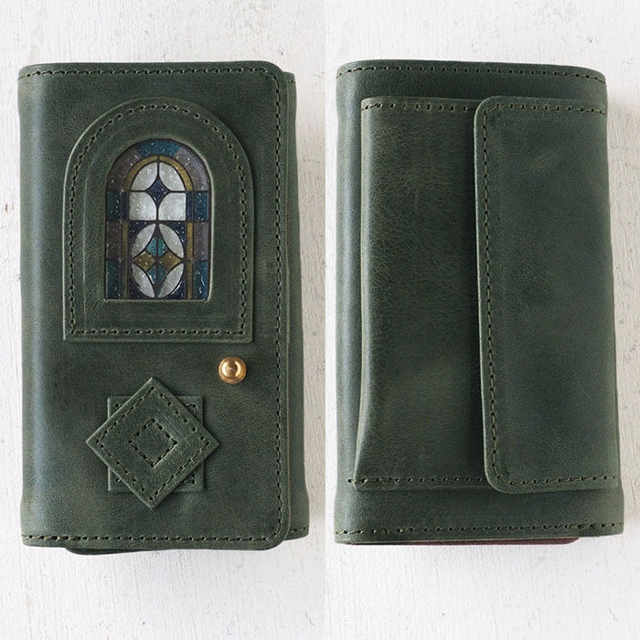 havito by waji trifold wallet "glart" stained glass antique door green ladies [H0212-GR] 