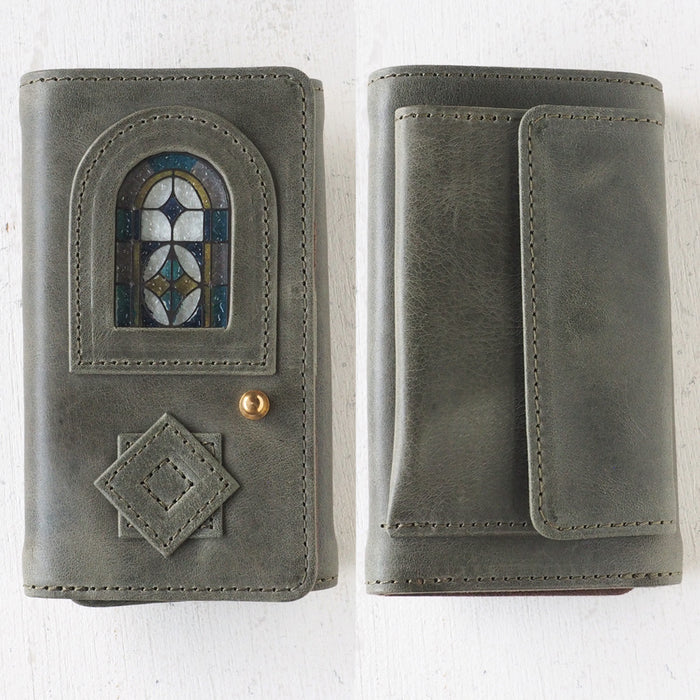 havito by waji tri-fold wallet "glart" stained glass antique door khaki ladies [H0212-KH] 
