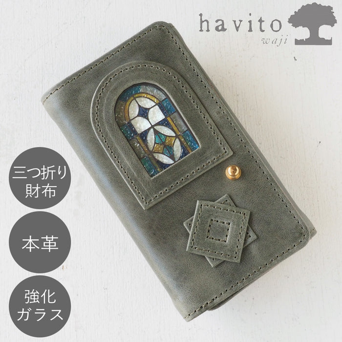 havito by waji tri-fold wallet "glart" stained glass antique door khaki ladies [H0212-KH] 
