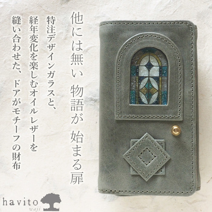 havito by waji(ハビト バイ ワジ) 三つ折り財布 "glart" ステンドグラスのアンティークドア カーキ レディース [H0212-KH]