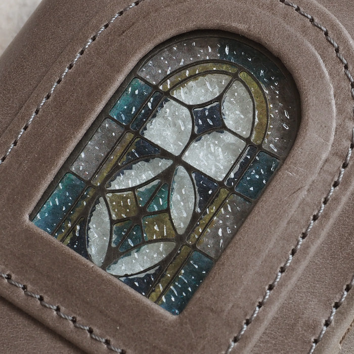glart Stained Glass Antique Door Trifold Wallet, Light Gray, Women's [H0212-LGY], Real Glass, Genuine Leather, Leather Wallet, Leather Accessories, Brand Name Trifold Wallet, Compact Mini Wallet, Leather 