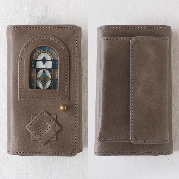 havito by waji tri-fold wallet "glart" stained glass antique door light gray ladies [H0212-LGY] 