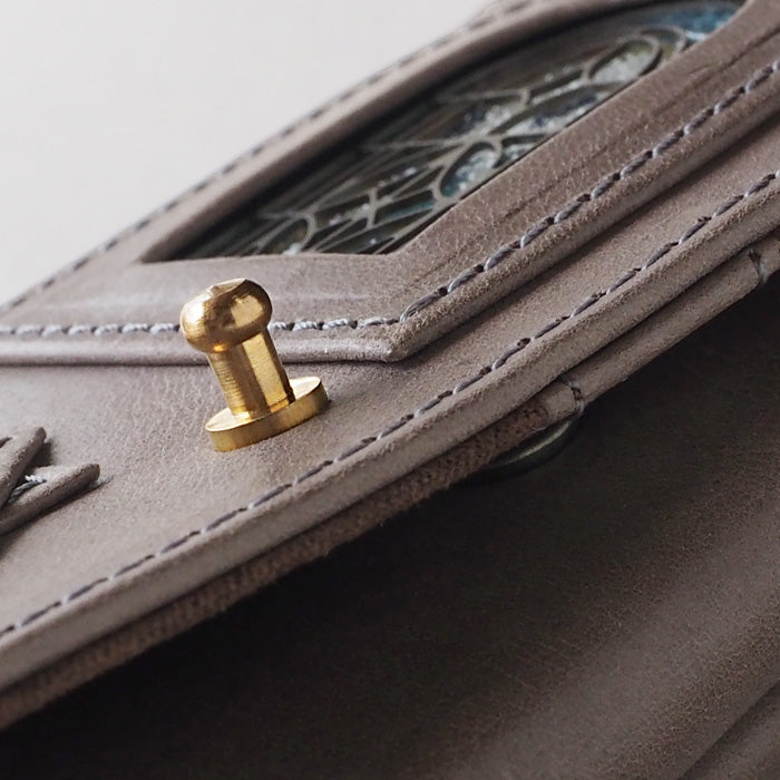 glart Stained Glass Antique Door Trifold Wallet, Light Gray, Women's [H0212-LGY], Real Glass, Genuine Leather, Leather Wallet, Leather Accessories, Brand Name Trifold Wallet, Compact Mini Wallet, Leather 