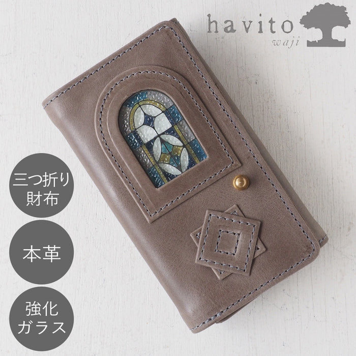 havito by waji(ハビト バイ ワジ) 三つ折り財布 "glart" ステンドグラスのアンティークドア ライトグレー レディース [H0212-LGY]