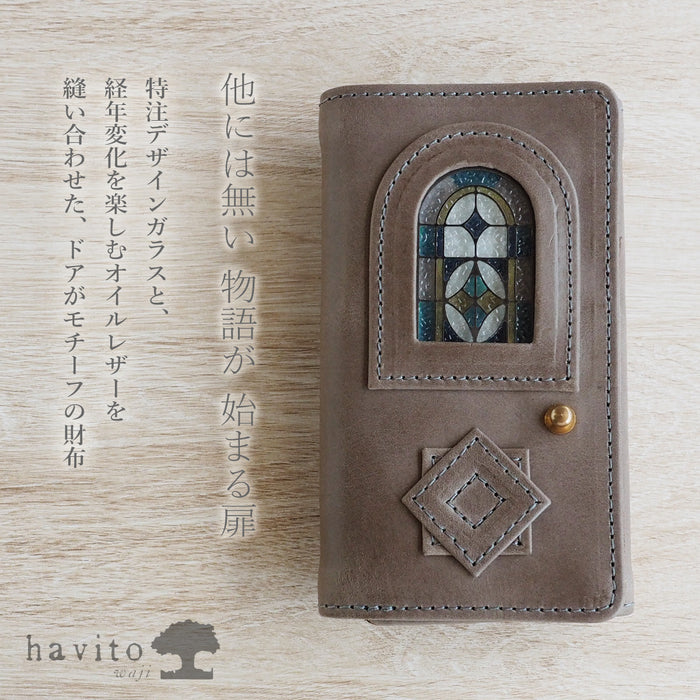 havito by waji 三折錢包“glart”彩色玻璃仿古門淺灰色女士 [H0212-LGY] 