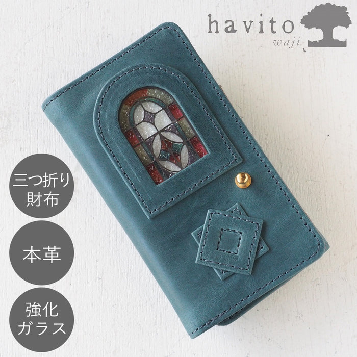 havito by waji tri-fold wallet "glart" stained glass antique door navy ladies [H0212-NV] 