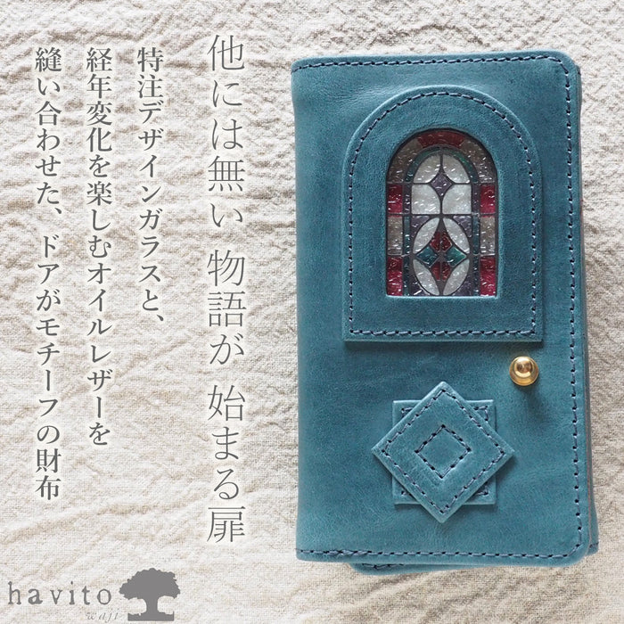 havito by waji tri-fold wallet "glart" stained glass antique door navy ladies [H0212-NV] 