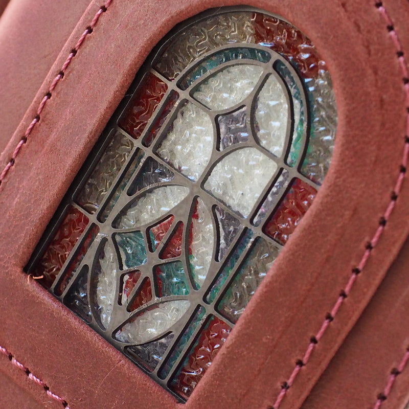 glart Stained Glass Antique Door Trifold Wallet, Red, Women's [H0212-RE], Real Glass, Genuine Leather, Leather Wallet, Leather Accessories, Brand Name Trifold Wallet, Compact Mini Wallet, Leather