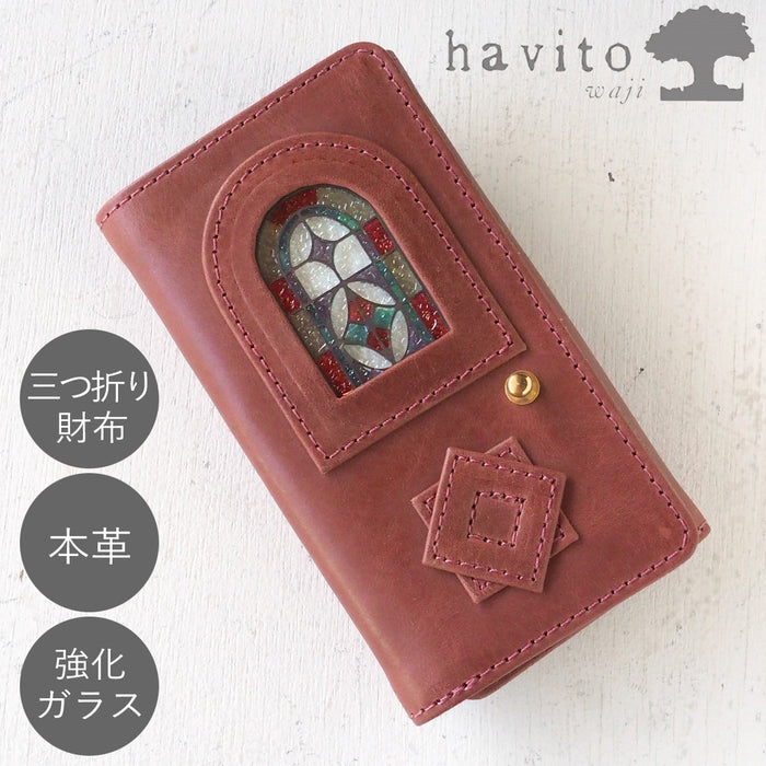 havito by waji(ハビト バイ ワジ) 三つ折り財布 "glart" ステンドグラスのアンティークドア レッド レディース [H0212-RE]