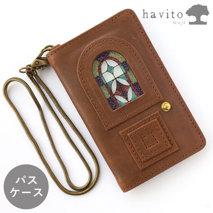 havito by waji Pass Case "glart" Stained Glass Antique Door Amber Ladies [H0213-AMB] 