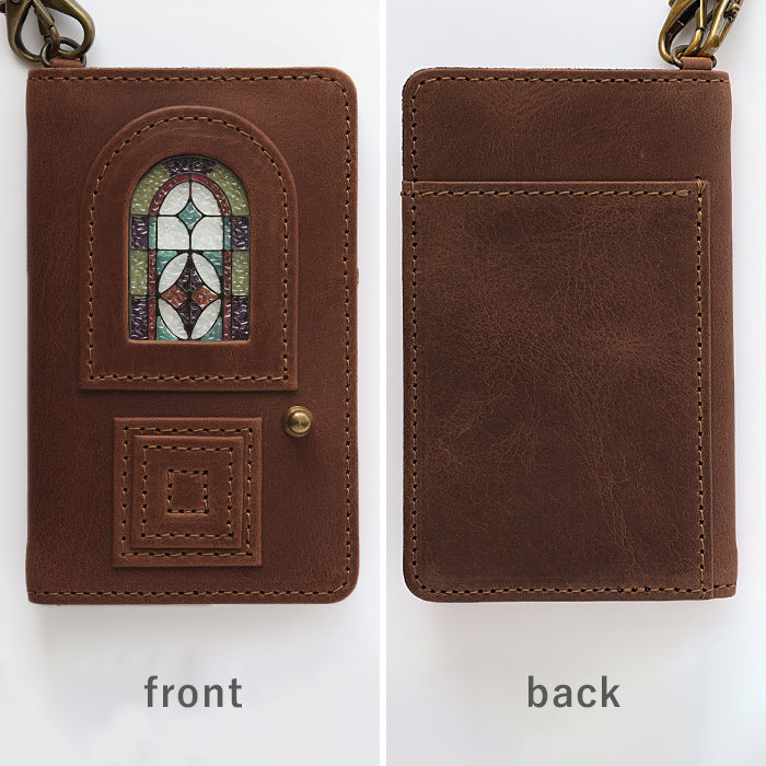 glart Stained Glass Antique Door Pass Case, Brown, Women's [H0213-BR]