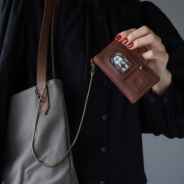 glart Stained Glass Antique Door Pass Case, Brown, Women's [H0213-BR]