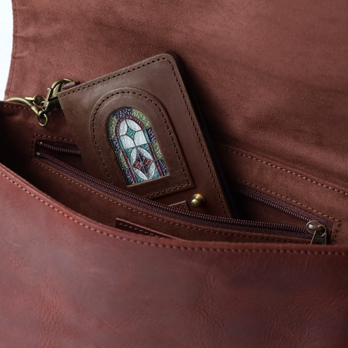 glart Stained Glass Antique Door Pass Case, Brown, Women's [H0213-BR]