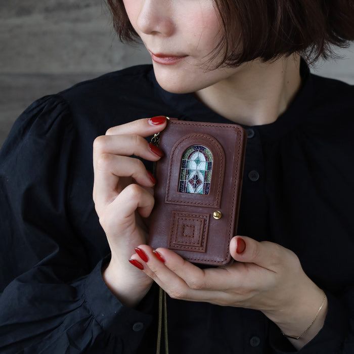 glart Stained Glass Antique Door Pass Case, Brown, Women's [H0213-BR]