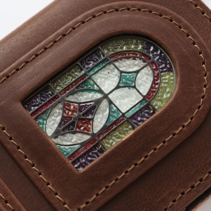 glart Stained Glass Antique Door Pass Case, Brown, Women's [H0213-BR]