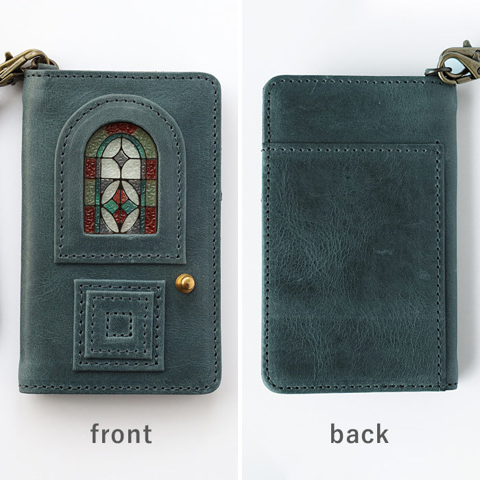 glart Pass Case, Stained Glass Antique Door, Navy Blue, Women's [H0213-NB]