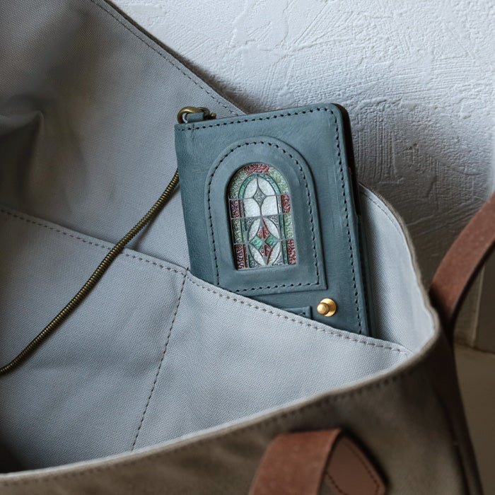 glart Pass Case, Stained Glass Antique Door, Navy Blue, Women's [H0213-NB]