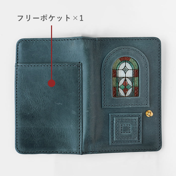 glart Pass Case, Stained Glass Antique Door, Navy Blue, Women's [H0213-NB]