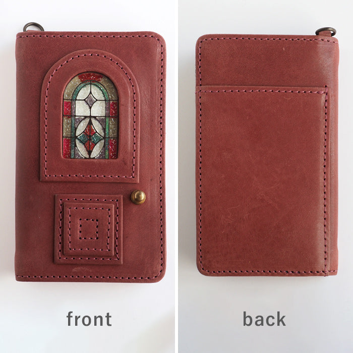 glart Stained Glass Antique Door Pass Case, Red, Women's [H0213-RED]