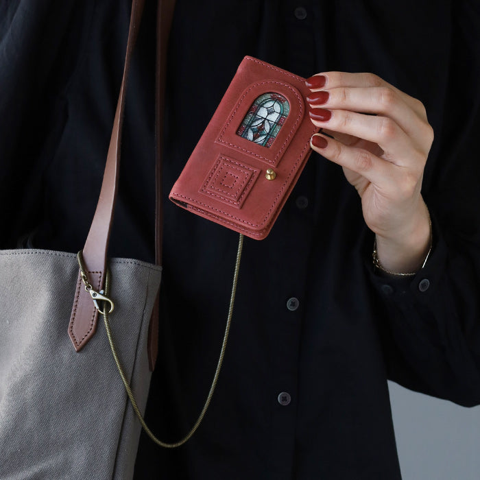 glart Stained Glass Antique Door Pass Case, Red, Women's [H0213-RED]