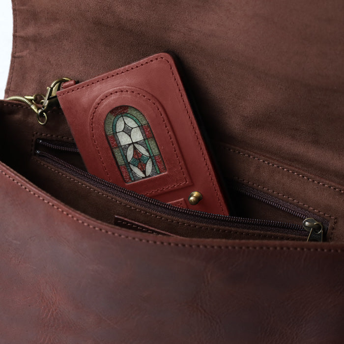 glart Stained Glass Antique Door Pass Case, Red, Women's [H0213-RED]