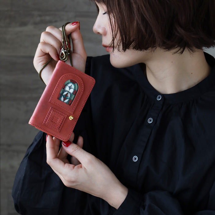 glart Stained Glass Antique Door Pass Case, Red, Women's [H0213-RED]