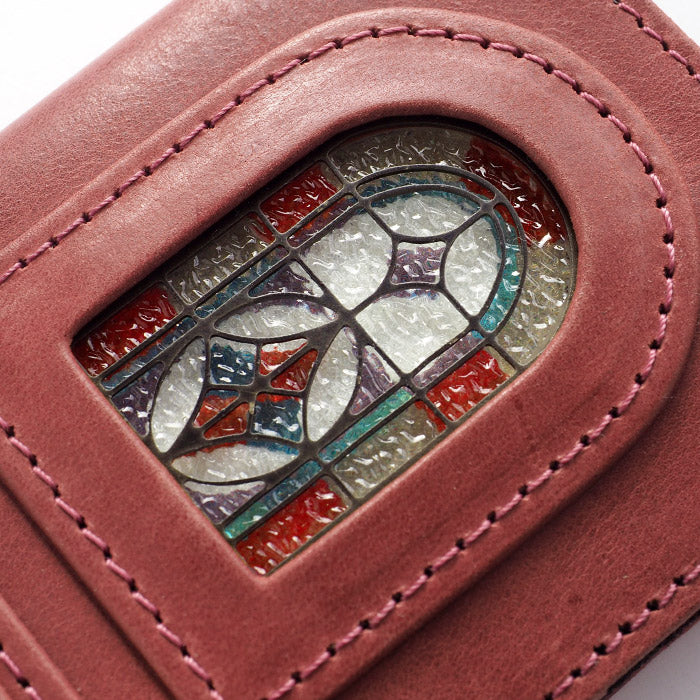 glart Stained Glass Antique Door Pass Case, Red, Women's [H0213-RED]