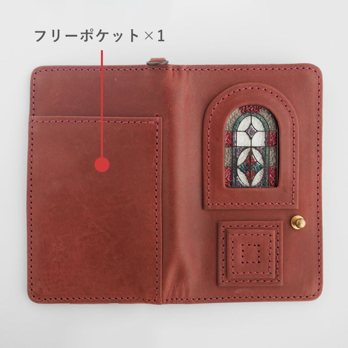 glart Stained Glass Antique Door Pass Case, Red, Women's [H0213-RED]