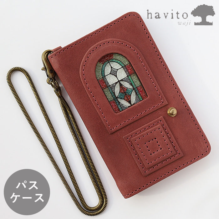 havito by waji Pass Case "glart" Stained Glass Antique Door Red Ladies [H0213-RED] 
